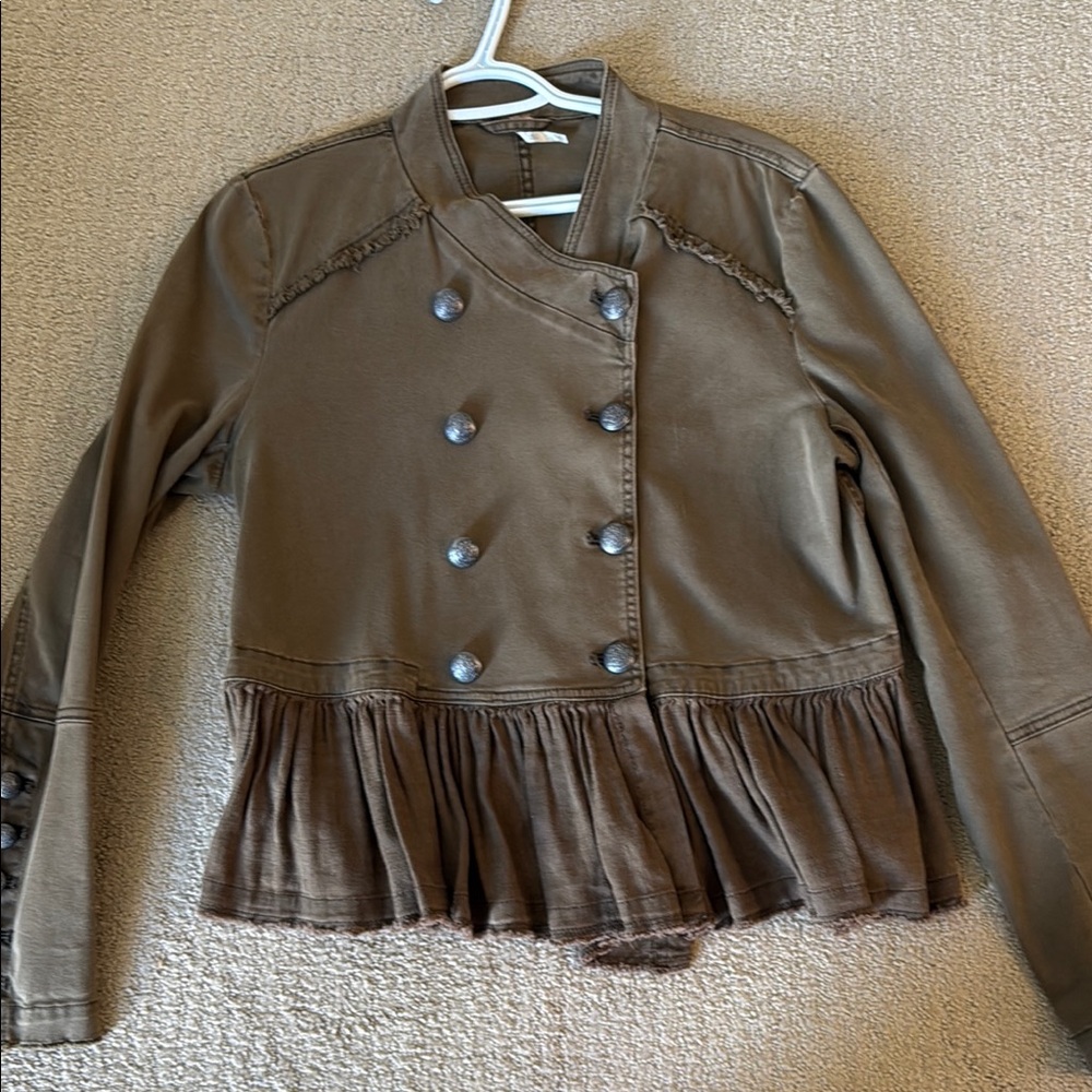 Brown Double-Breasted Peplum Jacket